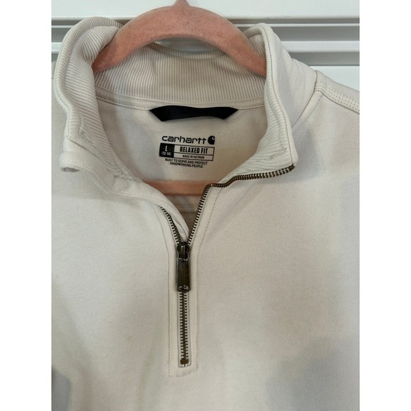Carhartt Quarter Zip Pullover Womens Sweatshirt Cream Relaxed Fit Large Pocket - Picture 3 of 10